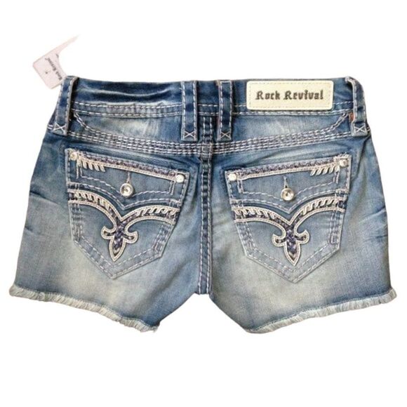 Rock Revival Jelina Stretch Jean Shorts Blue Faded 26 NWT - Picture 3 of 7